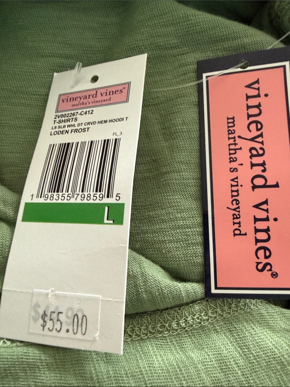 NWT- Vineyard Vines Lightweight Hooded Long Sleeve Tee - Light Sage - Picture 6 of 6